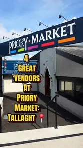 The video is a listicle-style review of four different food vendors at Priory Market in Tallaght. The creator provides a voiceover tour, showcasing specific dishes from Greek, Thai, BBQ, and Korean vendors, including gyros, a spice bag, pork belly ribs, a burger, Korean fried chicken, a corn dog, and dumplings.
