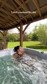 A short, aesthetic montage showcasing a relaxing weekend getaway at Elegy House, featuring shots of the exterior, garden, living room, bedroom, swimming pool, and hot tub.