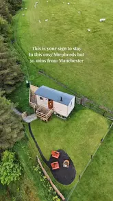 A promotional video showcasing a shepherd's hut staycation near Manchester. The video features a couple enjoying the cozy interior, the outdoor fire pit, and the surrounding countryside, highlighting the relaxing nature of the retreat.