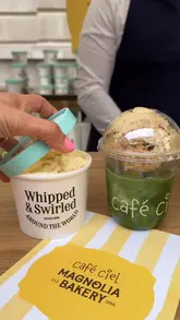 A short, high-energy reel showcasing a pop-up collaboration between Magnolia Bakery and Cafe Ciel, featuring their signature banana pudding and a matcha latte.