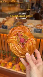 A short, aesthetic montage showcasing the interior and various Swedish-style buns and drinks at Lever & Bloom coffee shop in London.