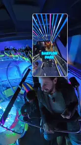 A split-screen POV video showcasing a visit to Babylon Park, an indoor amusement park in London. The main footage provides a first-person view of the rides, while the inset shows a child enjoying the experience and various arcade games.