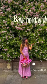 A travel and lifestyle reel documenting a bank holiday itinerary in London. The creator visits a cafe for breakfast, walks through Notting Hill, grabs sandwiches, visits a park, and ends with a picnic and riverside stroll in Richmond.