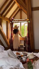 A visually appealing, aesthetic montage showcasing a stay at a detached loft-style cottage in the English countryside, highlighting the peaceful atmosphere, scenic views, and relaxing amenities.