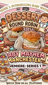 The creator visits Baby Mayhem in Manchester to review their signature gelato-stuffed donuts, trying three different varieties and providing enthusiastic feedback on the taste and texture.