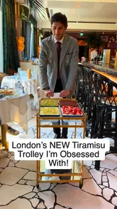 The video features a visit to Barbarella in Canary Wharf, showcasing their new tiramisu trolley with four different flavors, alongside other Italian dishes like burrata, grilled asparagus, Caesar salad, and Cacio e Pepe, plus cocktails.