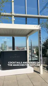 A montage showcasing the food, drinks, and skyline views at 20 Stories in Manchester, highlighting their mid-week set menu offer.