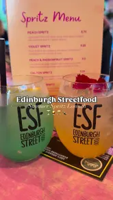 A montage showcasing the summer spritz menu launch at Edinburgh Streetfood, featuring various cocktails and food items from different vendors within the market.
