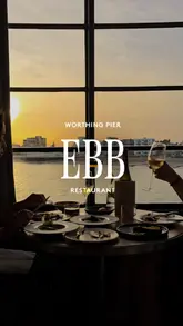 A visually compelling reel showcasing Ebb restaurant on Worthing Pier. The video features a montage of the restaurant's interior, its scenic sea views, and a variety of beautifully plated dishes and cocktails, effectively highlighting the premium dining experience.