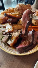 The video features a review of a Sunday roast and a special pie collaboration at Roe restaurant in Canary Wharf. It highlights various dishes including an oxtail and plantain pie, starters like padron peppers and mushroom parfait, and a large sharing roast platter, followed by a banana dessert.
