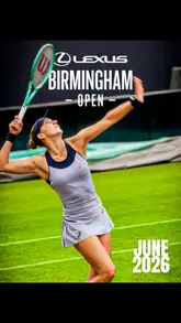 A vlog-style video documenting a day at the Lexus Birmingham Open, featuring various food stalls including a coffee cart, a farm grill, a Greek food truck, and a fish and chips stand, interspersed with clips of tennis matches.