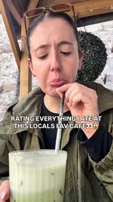 A vlog-style review of Willow & Fig cafe in Chipping Sodbury, featuring a variety of items including matcha lattes, carrot cake, a breakfast burrito, and avocado halloumi toast. The creator provides ratings for each item while showcasing the cafe's outdoor seating and menu.