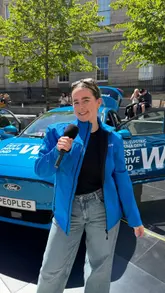 A promotional video for a Ford electric vehicle test drive event held at St James Quarter, featuring various interactive activities like a mocktail bar, a cyclone machine, and a football giveaway.
