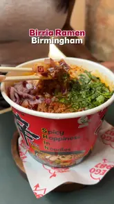 A short, high-quality montage showcasing birria ramen and birria tacos at Fuego 1987 in Birmingham, ending with a shot of the venue exterior.