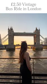 A travel guide video showcasing the T15 heritage bus route in London, highlighting the vintage experience, the route from Tower Hill to Trafalgar Square, and the affordable price point.