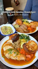 A short, punchy reel showcasing a Sunday roast experience at an Irish pub in Harborne, Birmingham, featuring close-ups of the food and the venue's interior.