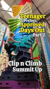 A promotional video for Summit Up climbing centre, showcasing the Clip 'n Climb facility, various climbing walls, the drop slide, and the on-site cafe.