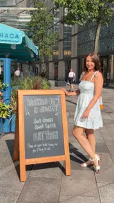 A promotional reel featuring a creator visiting a Wahaca restaurant in Cardiff. The video highlights the venue's atmosphere, various food items like tacos and quesadillas, and a specific promotion offering a free margarita to customers who present a same-day gig ticket.
