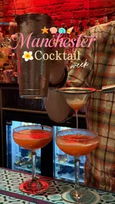 A promotional reel for Manchester Cocktail Week featuring four different venues: Cosy Club, The Liquor Store, Motley, and Pip. The video highlights specific signature cocktails available at each location during the event, using a mix of handheld and stable shots to guide the viewer through the experience.
