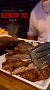 A promotional video for Kenzo 72 in Swindon, showcasing their all-you-can-eat steak experience where diners cook their own meat on hot stones at the table.