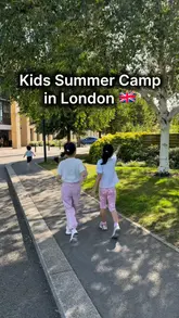 A fast-paced montage video showcasing various activities at a kids' summer camp in London, including inflatables, swimming, and sports.