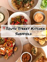 A flat-lay overhead shot of a table spread featuring a variety of small plates, including grilled cabbage, fried artichoke, and burrata, with a large text overlay identifying the venue.