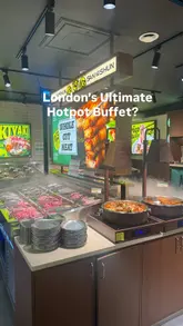 A fast-paced, handheld-style video showcasing an all-you-can-eat hotpot and grill restaurant. The video highlights the variety of raw ingredients available, the cooking process at the table, and the creator enjoying the meal.