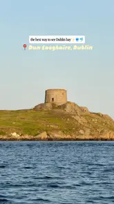 A montage of scenic shots from a boat tour in Dublin Bay, featuring the coastline, wildlife like seals and goats, and a sunset.