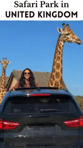 A montage of various animals including giraffes, zebras, a lion, and an ostrich at West Midlands Safari Park, accompanied by text overlays identifying the location.