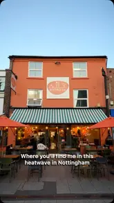 A montage-style video showcasing Bistro 66 in Nottingham, highlighting their outdoor seating, various food dishes including souvlaki, pizza, and cheesecake, as well as cocktails and coffee.
