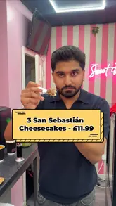 A promotional video for a dessert shop in Manchester called Sweet Dreams, showcasing a deal on San Sebastian cheesecakes with various toppings like chocolate, pistachio, and caramel.