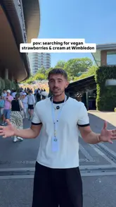 A vlog-style video following a creator and his mother at Wimbledon, showcasing the Stella Artois lounge, the buffet, and the search for vegan strawberries and cream.