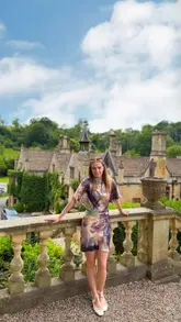 A montage showcasing the exterior and interior of The Manor House in Castle Combe, highlighting the aesthetic, peaceful atmosphere, and luxury accommodation.