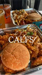 A promotional video for Cali's in Coventry, showcasing their 'munch boxes' which include burgers, wings, and loaded fries. The video features close-up shots of the food, the menu board, and the restaurant's branding.