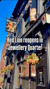 A promotional video showcasing the reopening of the Red Lion pub in the Jewellery Quarter, highlighting its refurbished interior, bar area, and outdoor courtyard.
