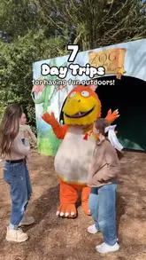 A fast-paced montage showcasing seven different outdoor day-trip locations in the UK, featuring family-friendly activities like water parks, castles, and adventure trails.