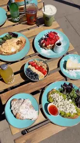 A promotional video for 'Fuse', a cafe in London, featuring a montage of various brunch items, pastries, speciality coffees, and matcha drinks. The video highlights the preparation and presentation of the food in a bright, inviting setting.