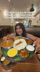 A video review of a South Indian restaurant in East Ham, London, highlighting their affordable weekday thali deals and a variety of authentic dishes like curries, parotta, and grilled items.