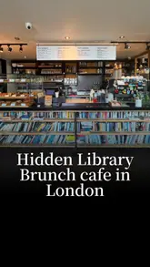 A vibrant reel showcasing Dear Diana Cafe in London, highlighting its unique library-themed interior, specialty coffee, and brunch menu. The video features the creator enjoying the space, close-ups of food preparation, and a clear call to action for brunch lovers.