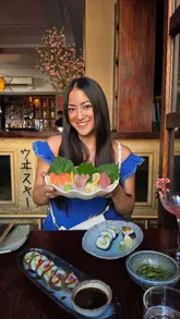 A promotional reel for Ukai in Notting Hill, featuring a variety of Japanese dishes including sushi, sashimi, and cocktails. The video highlights the restaurant's interior decor and outdoor terrace, presenting the food in an appealing, high-quality manner.