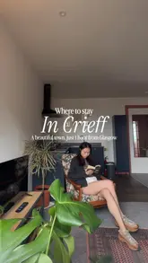 A travel reel showcasing a stay at Leven House in Crieff, Scotland, featuring interior shots of the accommodation and scenic clips of the local town and nature.
