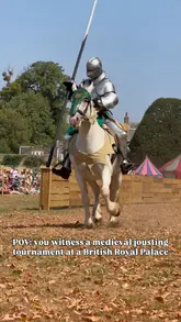 A POV-style video showcasing a medieval jousting tournament at Hampton Court Palace, featuring knights on horseback and combat sequences.