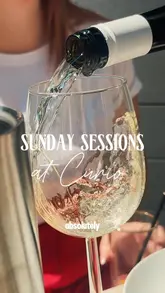 A promotional reel for 'Sunday Sessions' at Curio in Brighton, featuring a rotating lineup of guest chefs, DJs, and a variety of drinks including wine and cocktails. The video captures the outdoor seating area, the food being served, and the lively, social atmosphere of the event.