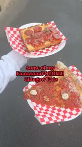 A fast-paced listicle video showcasing a variety of popular food spots in Glasgow, featuring close-up shots of dishes like Detroit-style pizza, dumplings, Korean fried chicken, and tacos.