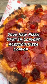 A short, punchy review of Alessio's Pizza, highlighting their starters like mac and cheese balls and truffle arancini, and their pizzas including a hot honey option and an aubergine burrata pizza. The video features the food, the venue exterior, and the menu.
