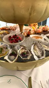 A detailed review of Lilibet's in Mayfair, focusing on their extensive seafood offerings, including a large 'fruits de mer' platter, various raw seafood dishes, and high-end desserts. The creator provides a personal critique of the food quality and the restaurant's atmosphere.
