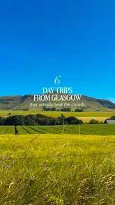 A travel listicle video showcasing 6 day trip locations near Glasgow, featuring scenic landscapes and local spots.