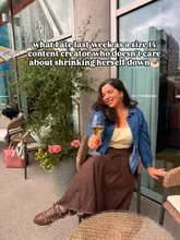 A lifestyle-focused shot featuring a content creator enjoying a glass of white wine on an outdoor terrace, used to frame a message about body positivity.