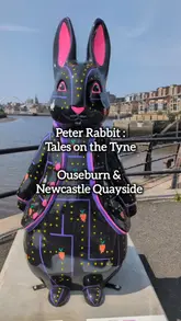 A vlog-style guide to the 'Tales on the Tyne' Peter Rabbit sculpture trail in Newcastle, covering various locations including Ouseburn Farm, Seven Stories, and the Quayside, with a brief stop for pizza.