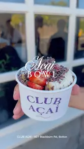 A short, simple video showcasing açai bowls at Club Açai in Bolton, featuring close-ups of the product and a brief look at the shop exterior.